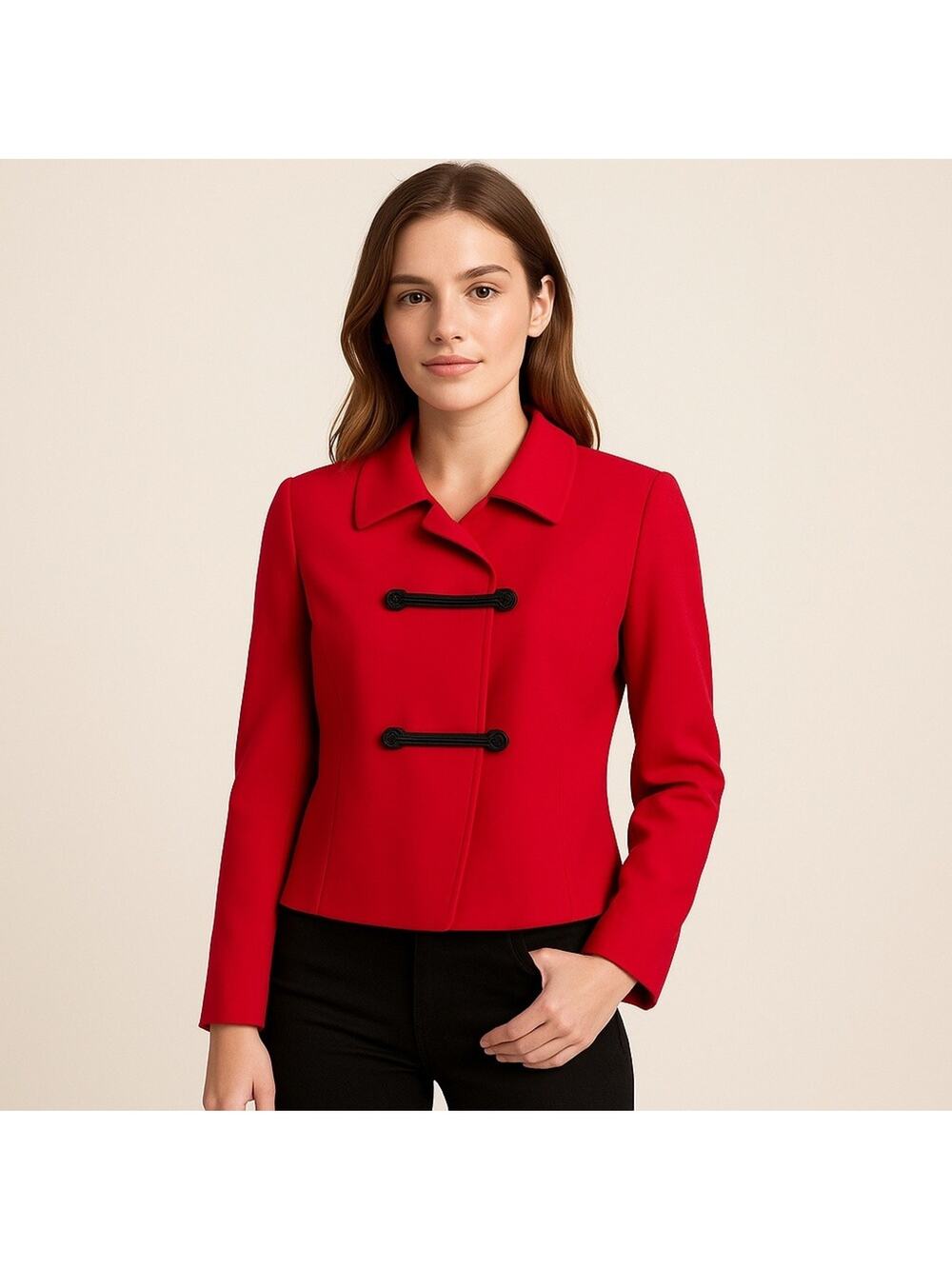 EN AVANCE Red Double Breasted Cropped Blazer Jacket Size 6